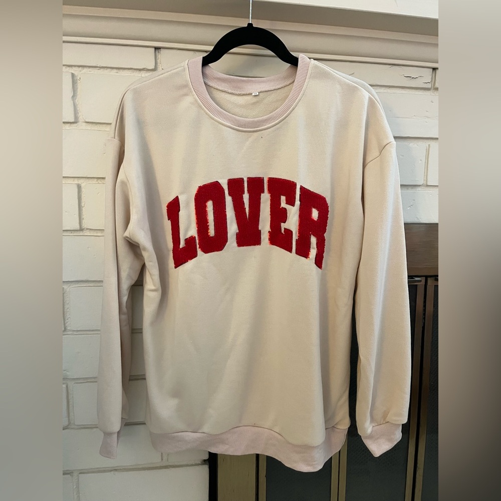 Beige Sweatshirt with Red 'LOVER' on front